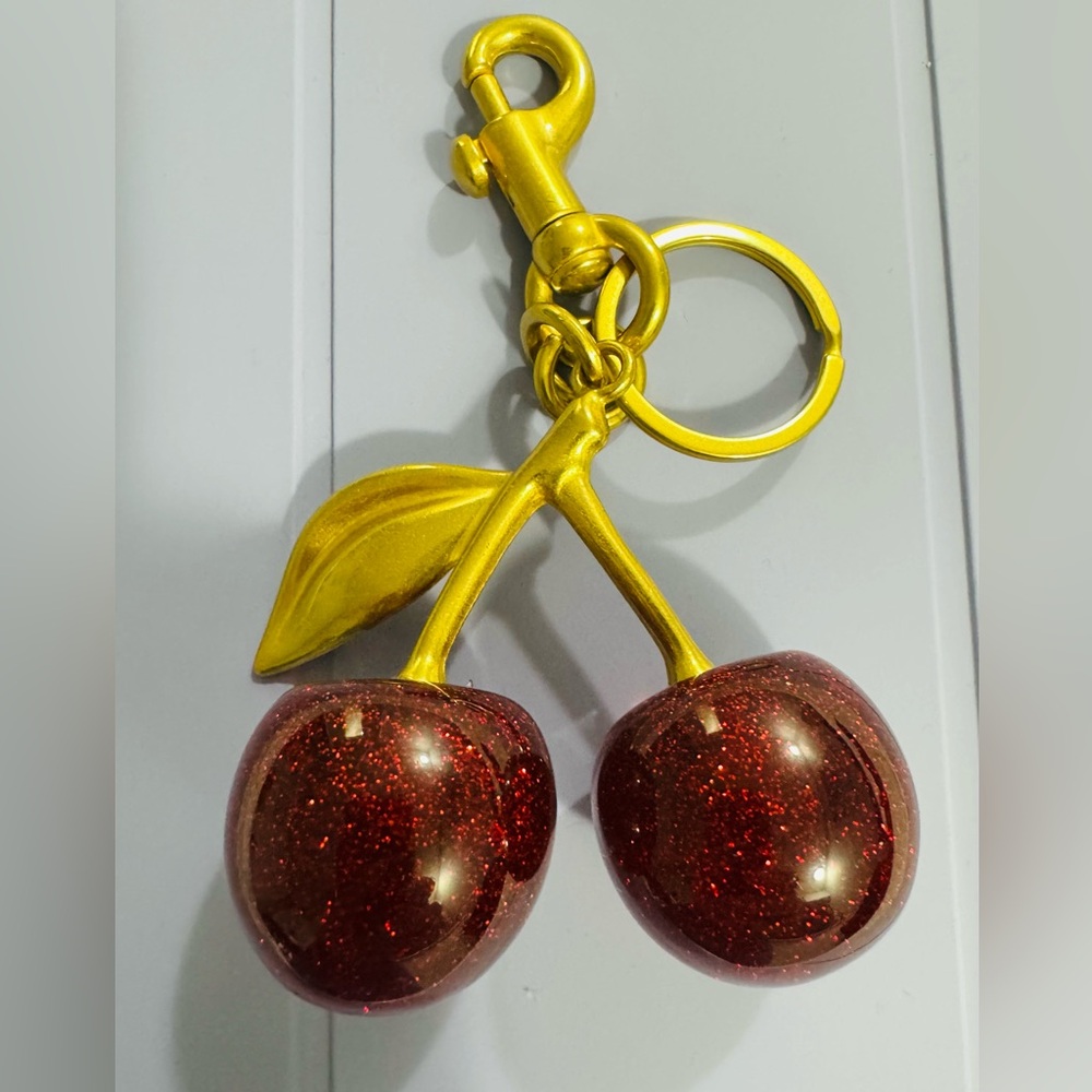 Cherry Keychain with Gold Accents